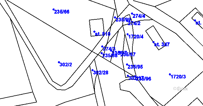 Parcela st. 235/98 v KÚ Mikulůvka, Katastrální mapa