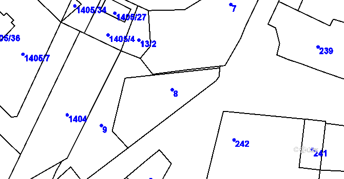 Parcela st. 8 v KÚ Milavče, Katastrální mapa