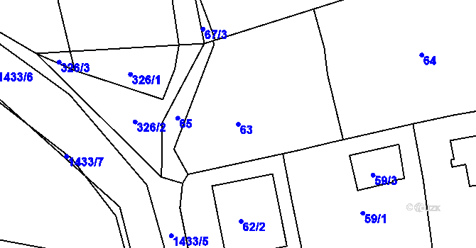 Parcela st. 63 v KÚ Milavče, Katastrální mapa