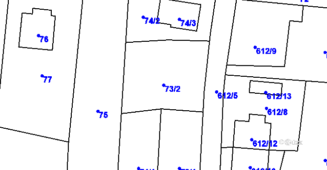 Parcela st. 73/2 v KÚ Milavče, Katastrální mapa