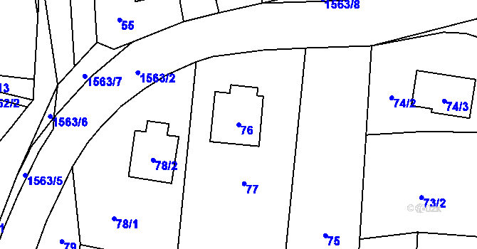 Parcela st. 76 v KÚ Milavče, Katastrální mapa