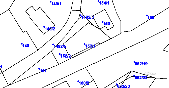Parcela st. 152/1 v KÚ Milavče, Katastrální mapa