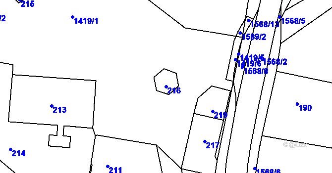 Parcela st. 216 v KÚ Milavče, Katastrální mapa