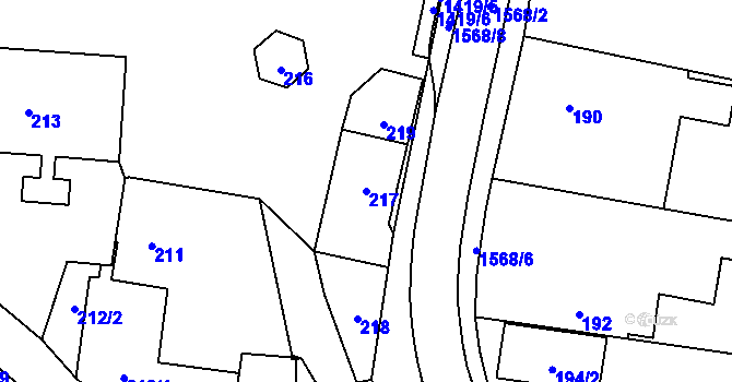 Parcela st. 217 v KÚ Milavče, Katastrální mapa