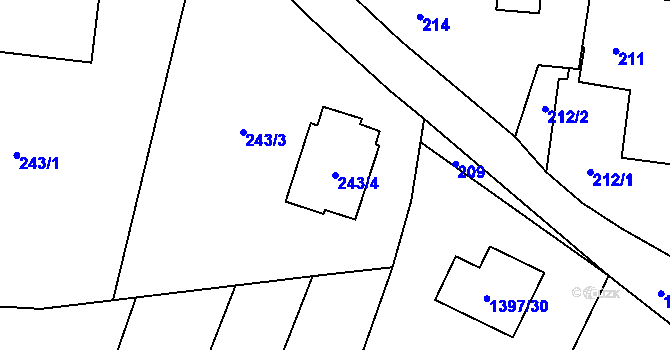 Parcela st. 243/4 v KÚ Milavče, Katastrální mapa