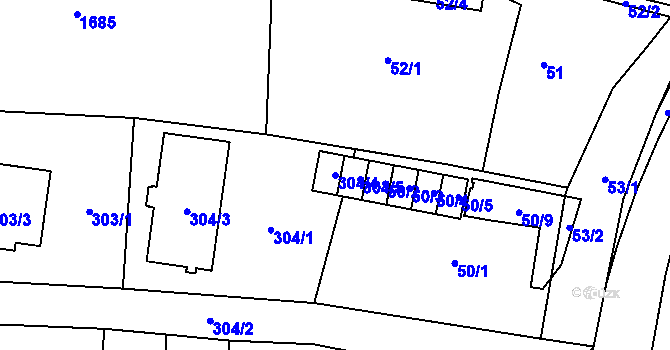 Parcela st. 304/4 v KÚ Milavče, Katastrální mapa