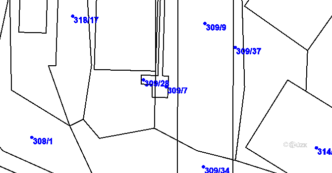 Parcela st. 309/7 v KÚ Milavče, Katastrální mapa