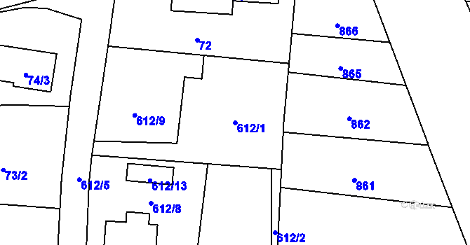 Parcela st. 612/1 v KÚ Milavče, Katastrální mapa