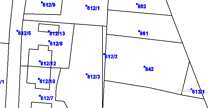 Parcela st. 612/2 v KÚ Milavče, Katastrální mapa