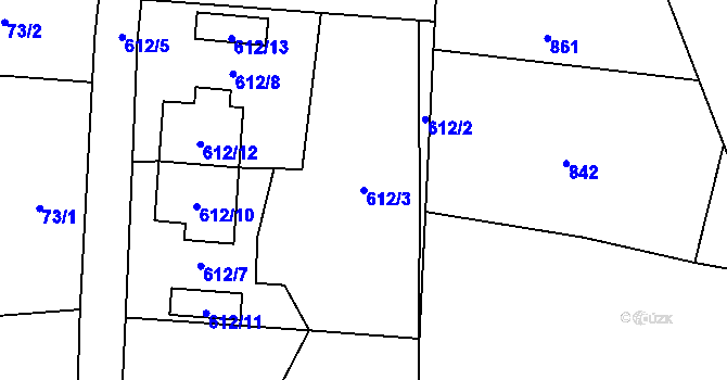 Parcela st. 612/3 v KÚ Milavče, Katastrální mapa