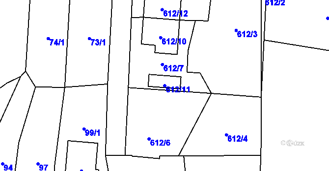 Parcela st. 612/11 v KÚ Milavče, Katastrální mapa