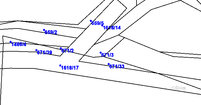 Parcela st. 671/3 v KÚ Milavče, Katastrální mapa