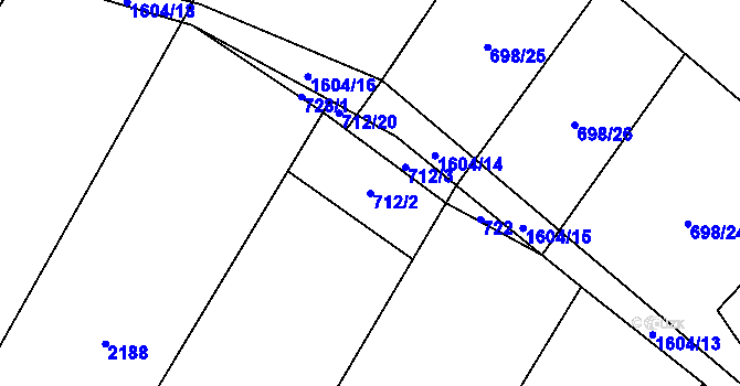 Parcela st. 712/2 v KÚ Milavče, Katastrální mapa