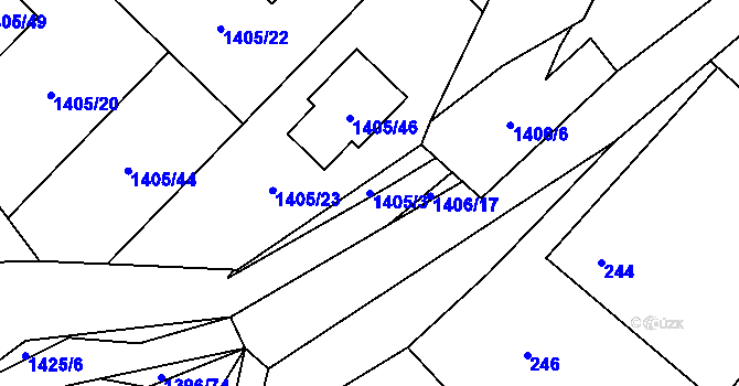Parcela st. 1405/3 v KÚ Milavče, Katastrální mapa