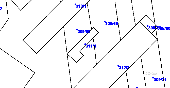 Parcela st. 311/1 v KÚ Milavče, Katastrální mapa