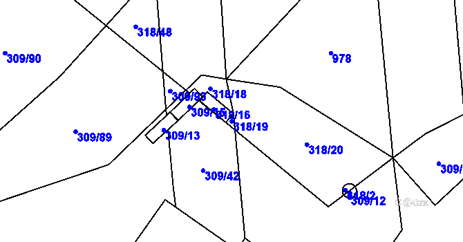 Parcela st. 318/19 v KÚ Milavče, Katastrální mapa