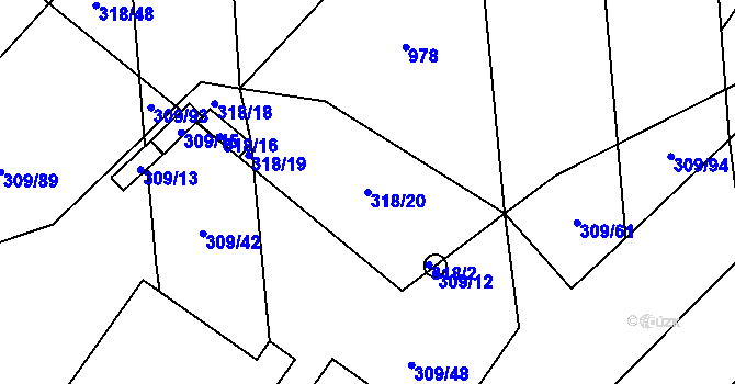 Parcela st. 318/20 v KÚ Milavče, Katastrální mapa