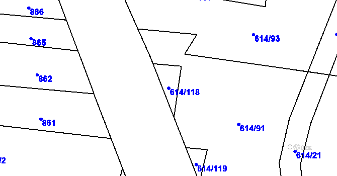Parcela st. 614/118 v KÚ Milavče, Katastrální mapa