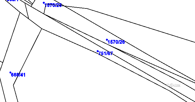 Parcela st. 751/67 v KÚ Milavče, Katastrální mapa