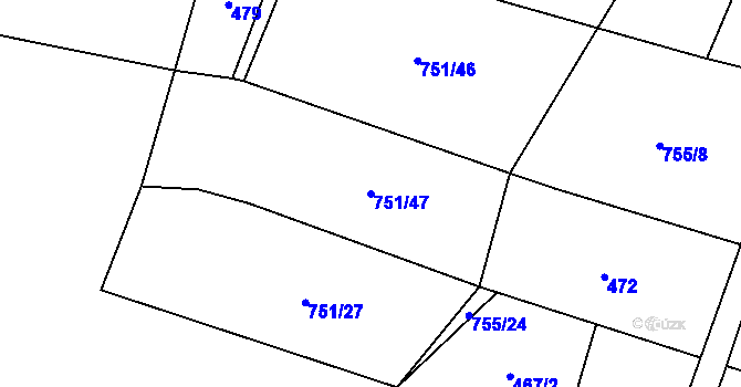 Parcela st. 751/47 v KÚ Milavče, Katastrální mapa