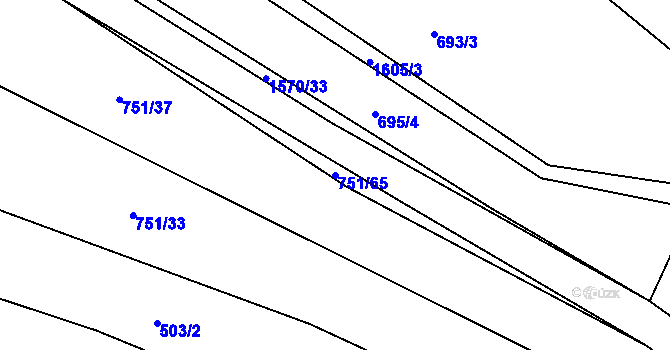 Parcela st. 751/65 v KÚ Milavče, Katastrální mapa