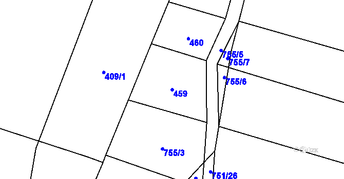 Parcela st. 459 v KÚ Milavče, Katastrální mapa