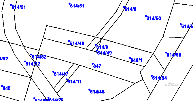 Parcela st. 614/49 v KÚ Milavče, Katastrální mapa