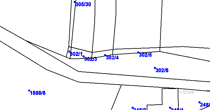 Parcela st. 302/4 v KÚ Milavče, Katastrální mapa