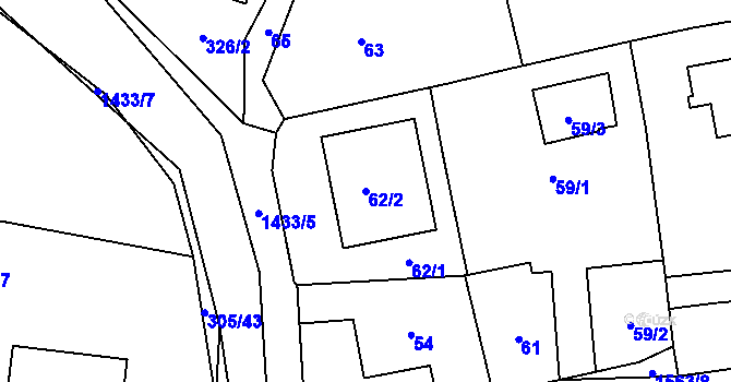 Parcela st. 62/2 v KÚ Milavče, Katastrální mapa