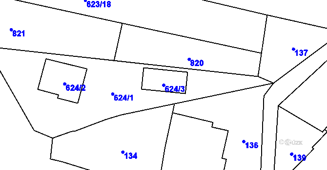 Parcela st. 624/3 v KÚ Milavče, Katastrální mapa
