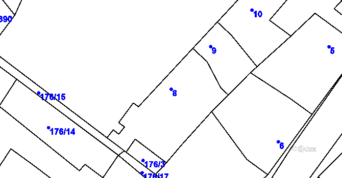 Parcela st. 8 v KÚ Milčice u Peček, Katastrální mapa