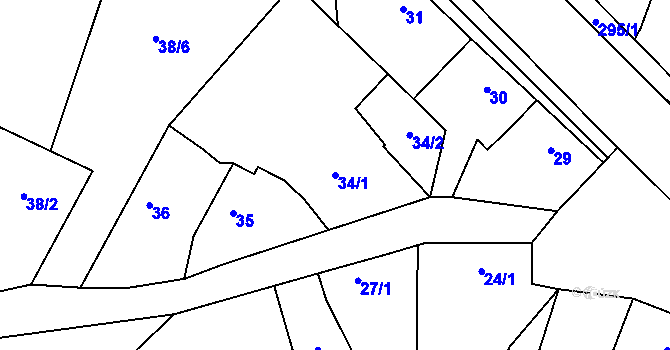Parcela st. 34/1 v KÚ Milčice u Peček, Katastrální mapa