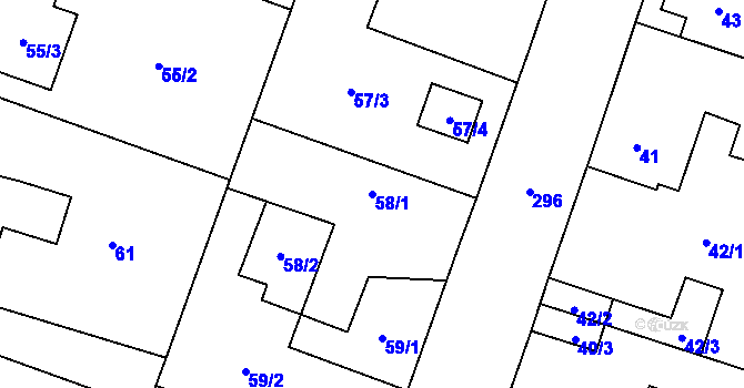Parcela st. 58/1 v KÚ Milčice u Peček, Katastrální mapa