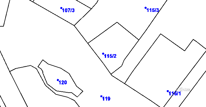 Parcela st. 115/2 v KÚ Milčice u Peček, Katastrální mapa