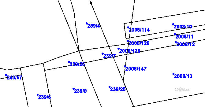 Parcela st. 239/7 v KÚ Milčice u Peček, Katastrální mapa
