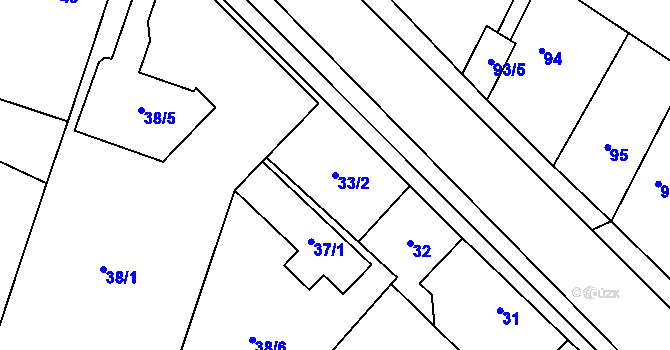 Parcela st. 33/2 v KÚ Milčice u Peček, Katastrální mapa