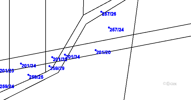 Parcela st. 201/20 v KÚ Milčice u Peček, Katastrální mapa