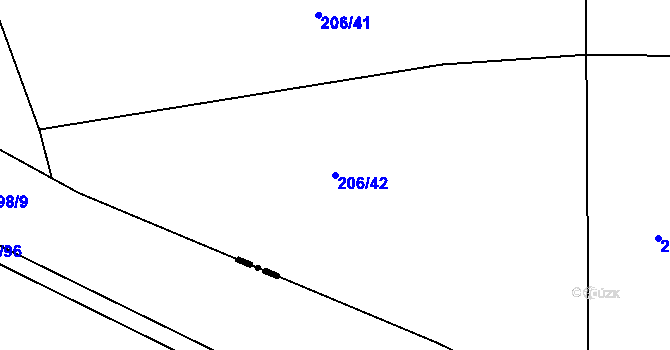 Parcela st. 206/42 v KÚ Milčice u Peček, Katastrální mapa