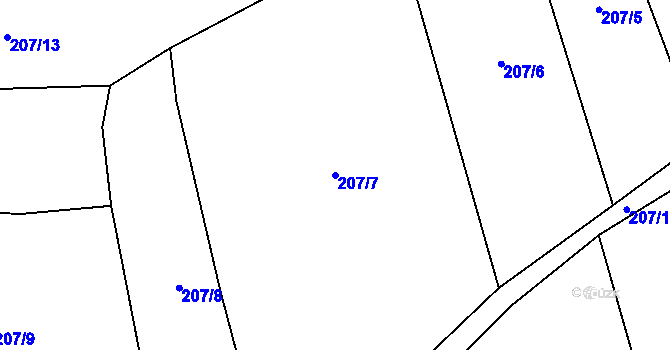 Parcela st. 207/7 v KÚ Milčice u Peček, Katastrální mapa