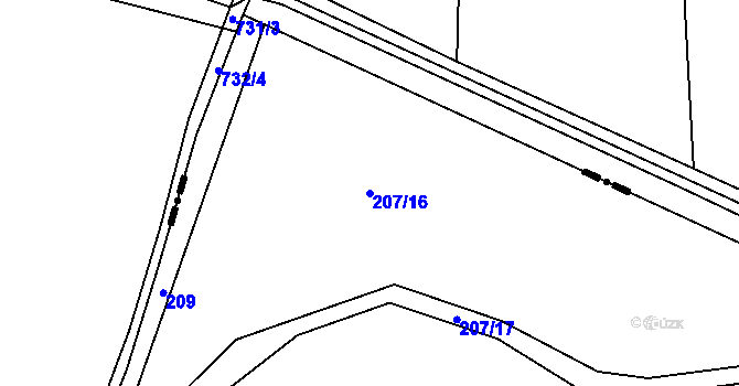 Parcela st. 207/16 v KÚ Milčice u Peček, Katastrální mapa
