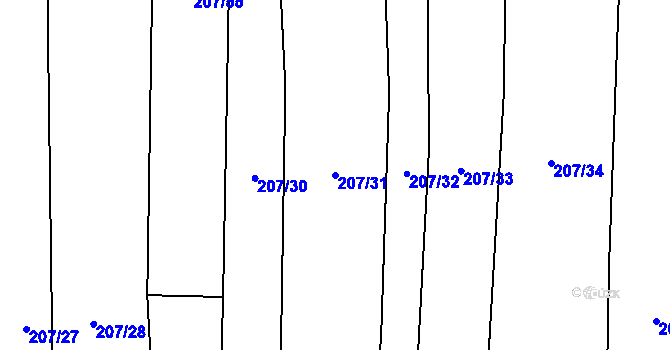 Parcela st. 207/31 v KÚ Milčice u Peček, Katastrální mapa