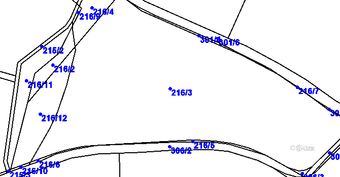 Parcela st. 216/3 v KÚ Milčice u Peček, Katastrální mapa