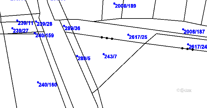 Parcela st. 243/7 v KÚ Milčice u Peček, Katastrální mapa