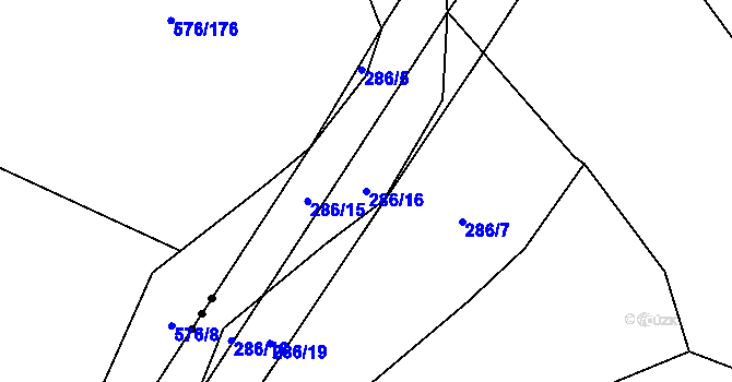 Parcela st. 286/16 v KÚ Milčice u Peček, Katastrální mapa
