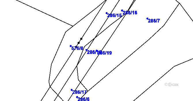 Parcela st. 286/19 v KÚ Milčice u Peček, Katastrální mapa