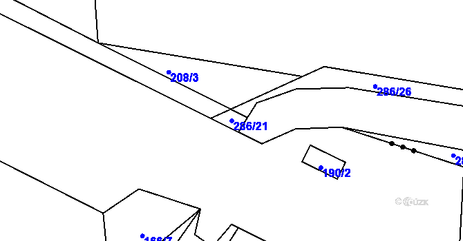 Parcela st. 286/21 v KÚ Milčice u Peček, Katastrální mapa