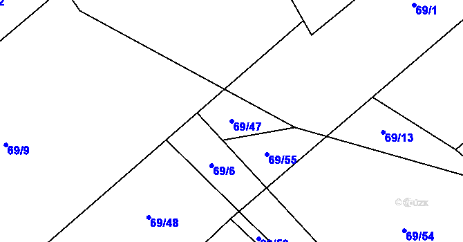 Parcela st. 69/47 v KÚ Bezděkovec, Katastrální mapa
