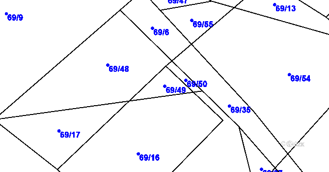 Parcela st. 69/49 v KÚ Bezděkovec, Katastrální mapa