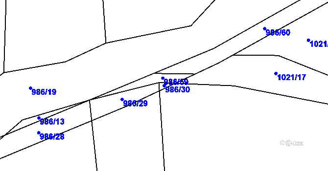 Parcela st. 986/30 v KÚ Bezděkovec, Katastrální mapa
