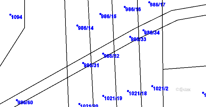 Parcela st. 986/32 v KÚ Bezděkovec, Katastrální mapa